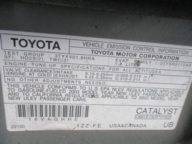2003 TOYOTA COROLLA S SILVER 1.8L AT Z16158
